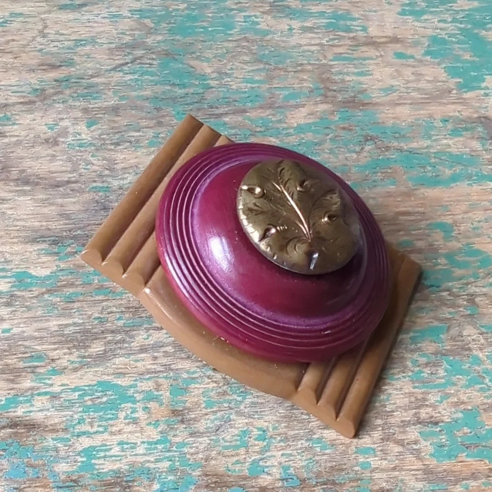 WHIMSY HOUSE I Upcycled Handmade Vintage Button & Buckle Copper Leaf Brooch Pin